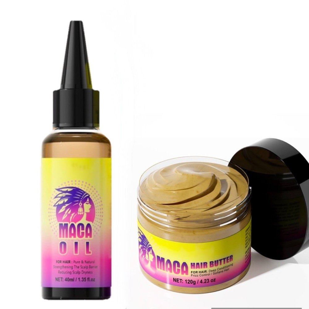 Black Maca Hair Butter and Oil Set  4.23 oz Butter and 1.35 fl oz Oil Deep Conditioning Treatment for Hair Growth, Frizz Control & Scalp Health  Moisturizes Dry Scalp, Enhances Vitality