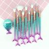 11PCS Mermaid Makeup Brushes Set for Girls & Women Foundation, Eyeshadow, Eyeliner, Blush & Concealer Brushes Cute Gifts for Teens, Stocking Stuffers, Easter Basket Stuffers Mermaid Tail Handle Design view 3