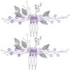 2Pcs Leaf Hair Combs Purple Crystal Rhinestone Hair Comb Clips Bride Wedding Headpieces Side Combs for Women and Girls view 1