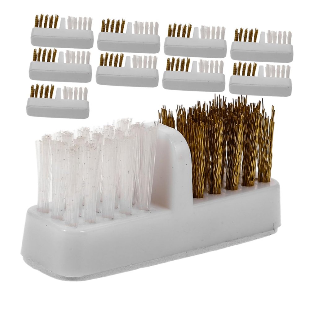 SAFIGLE 10pcs Dual Head Nail Cleaning Brush Copper Wire Brush for Nail Drill Bits Portable for Efficient Polishing and Manicure Use