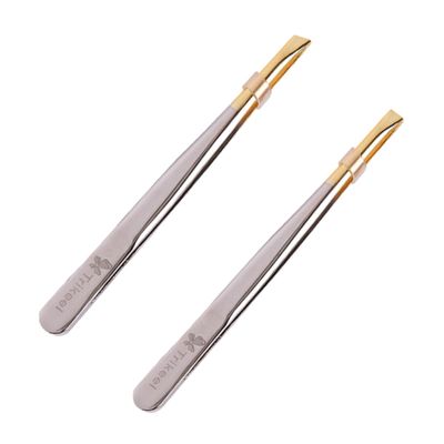 CALLARON 2pcs Electroplated Stainless Steel Eyebrow Tweezers Flat Mouth Oblique Mouth for Precision Shaping and Grooming for Eyebrow Styling and Eyelash Application