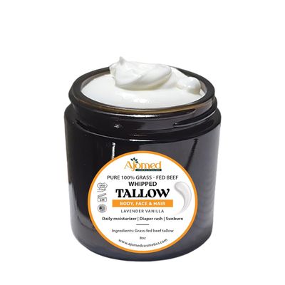 Whipped Tallow cream, tallow balm, handmade organic dry skin body butter, whipped tallow Face and Body moisturizer 4fl.oz (Lavender Vanilla)