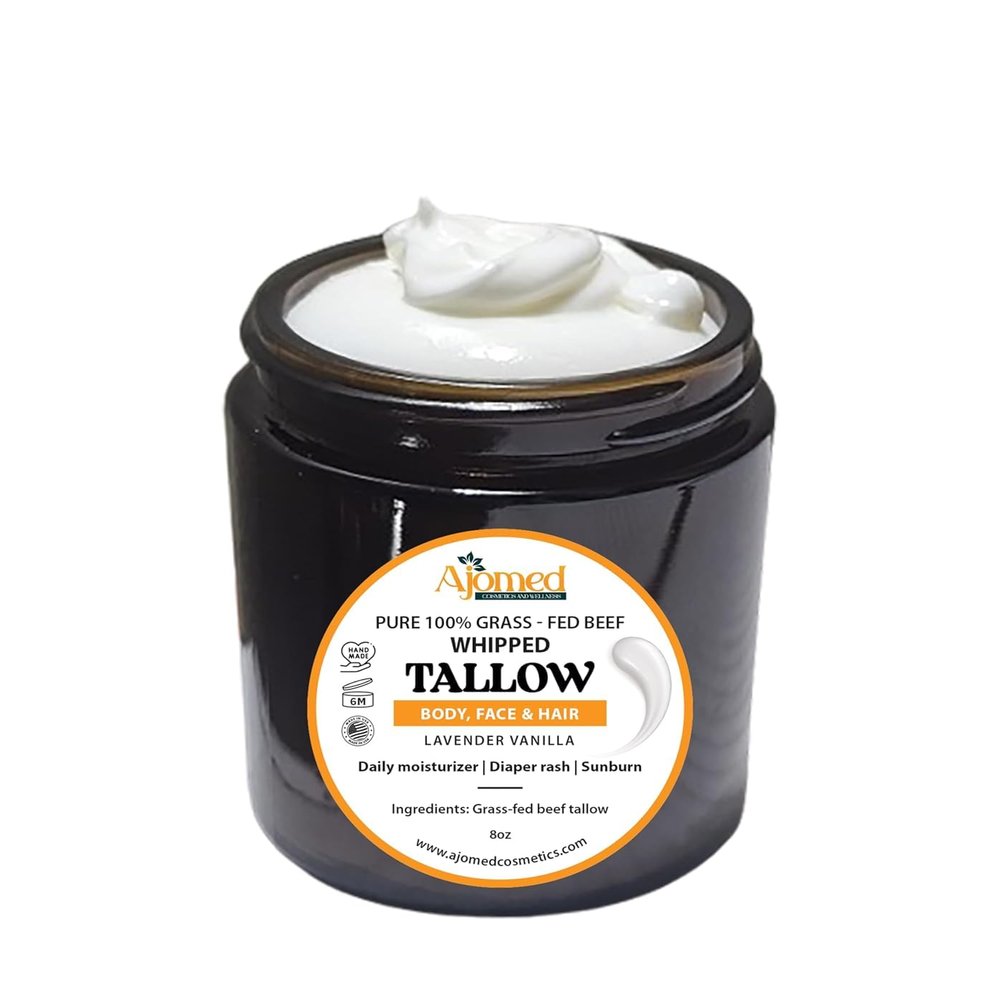 Whipped Tallow cream, tallow balm, handmade organic dry skin body butter, whipped tallow Face and Body moisturizer 4fl.oz (Lavender Vanilla)