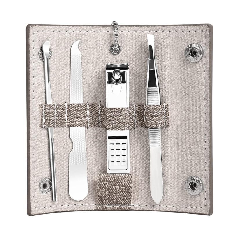 BESTYASH Nail Clipper Set with Nail File Eyebrow Tweezers and Ear Pick in Portable Storage Case 4-Piece Stainless Steel Manicure Kit for Home and Travel