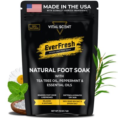 Heavy Duty Tea Tree Oil Foot Soak - Epsom Salt for Soaking for Odor & Footbath to Soften Calluses - Athletes Foot - Nail Discoloration - Relaxing Pedicure Soak - Dry Skin & Rough Heels - 16oz