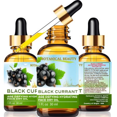 Botanical Beauty BLACK CURRANT AGE DEFYING FACE DRY OIL 100% Natural. Black Currant Oil, Evening Primrose, Grape Seed, Jojoba, Organic Safflower, Vitamin E. Face Moisturizer, Rejuvenate, Anti-aging