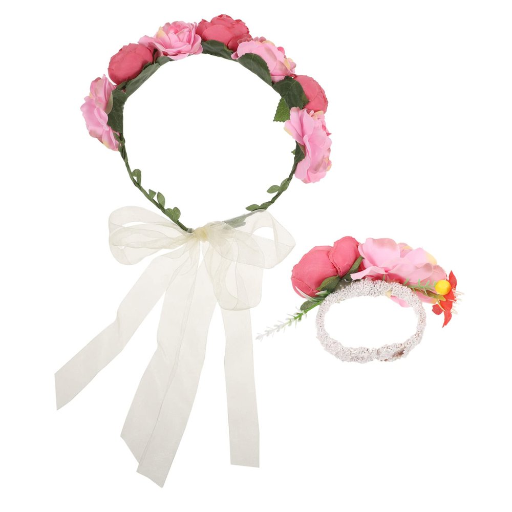 LIFKOME Elegant Wedding Headband Flower Crown Hair Wreath Set Corsage Wristlet for Brides Flower Headband for Women's Party