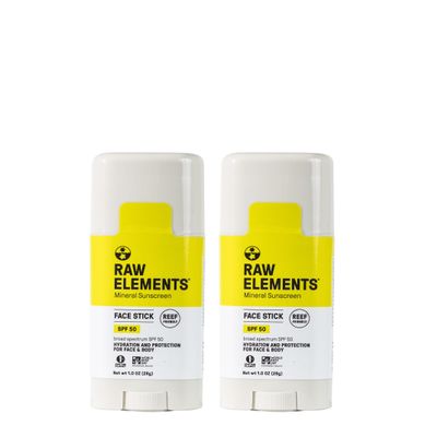 Raw Elements Face Stick SPF 50 All-Natural Mineral Sunscreen - Reef Safe, Water Resistant, Broad Spectrum UVA/UVB Protection, Safe For All Ages, Travel Size 1 oz 2PK