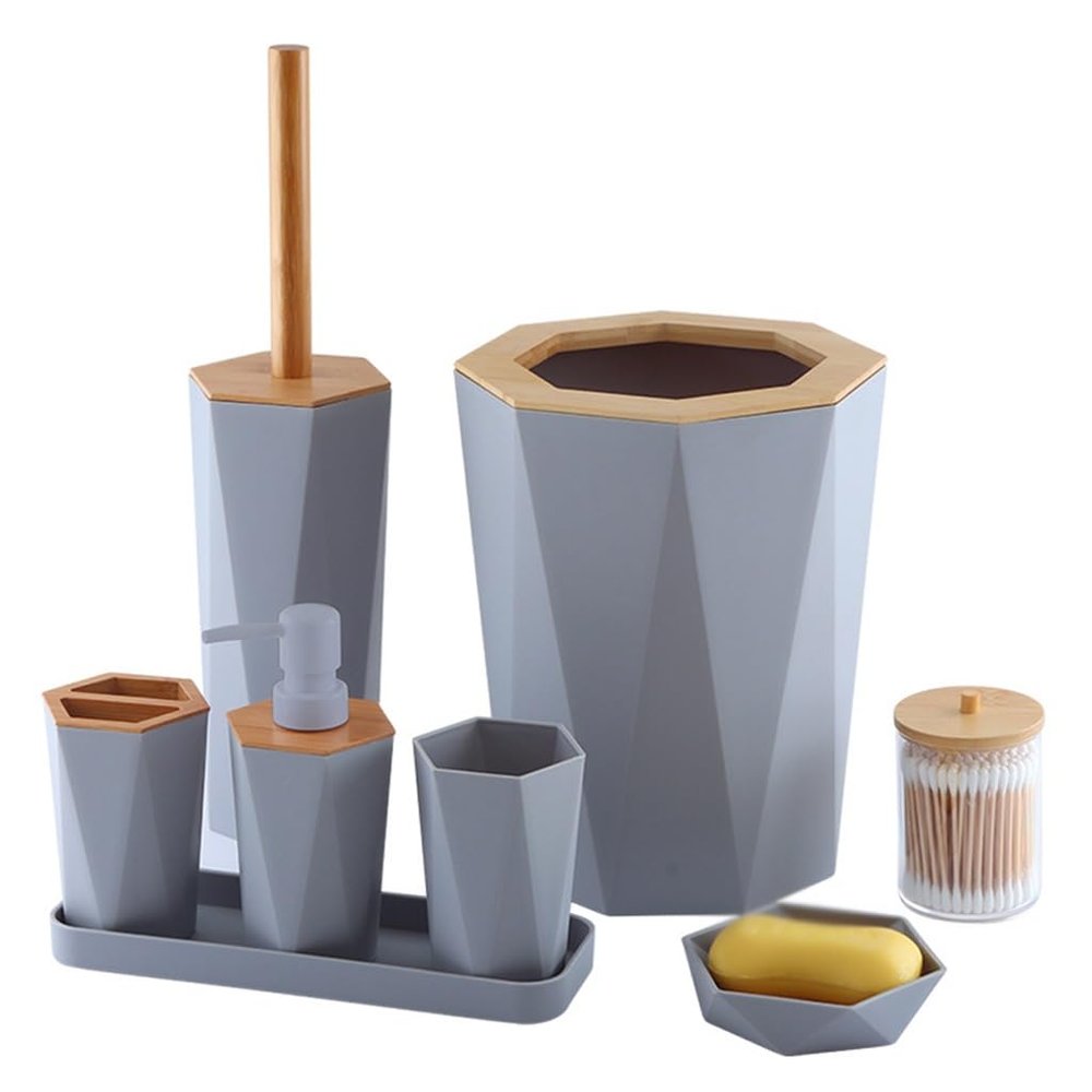 DUYHBAWRS Toiletries Imitation Ceramic Bathroom Set Bathroom Set Bath 8-Piece Gift Set(D)