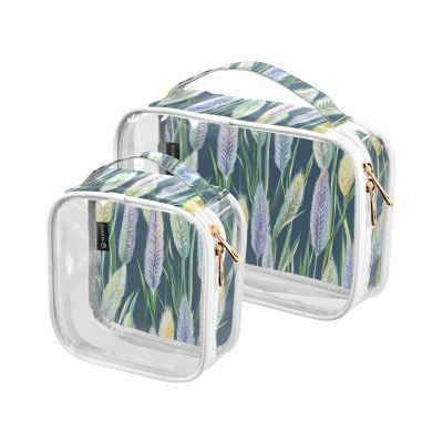 2 Pack Clear Decorative Toiletry Bags for TSA Approved Flowers Green Multifunctional Makeup Brush Bag Airport Airline Compliant maquillaje para