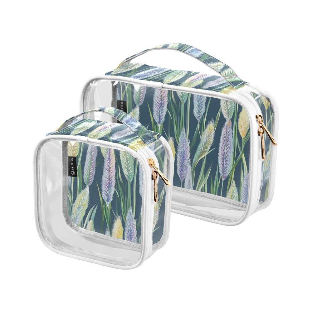 2 Pack Clear Decorative Toiletry Bags for TSA Approved Flowers Green Multifunctional Makeup Brush Bag Airport Airline Compliant maquillaje para