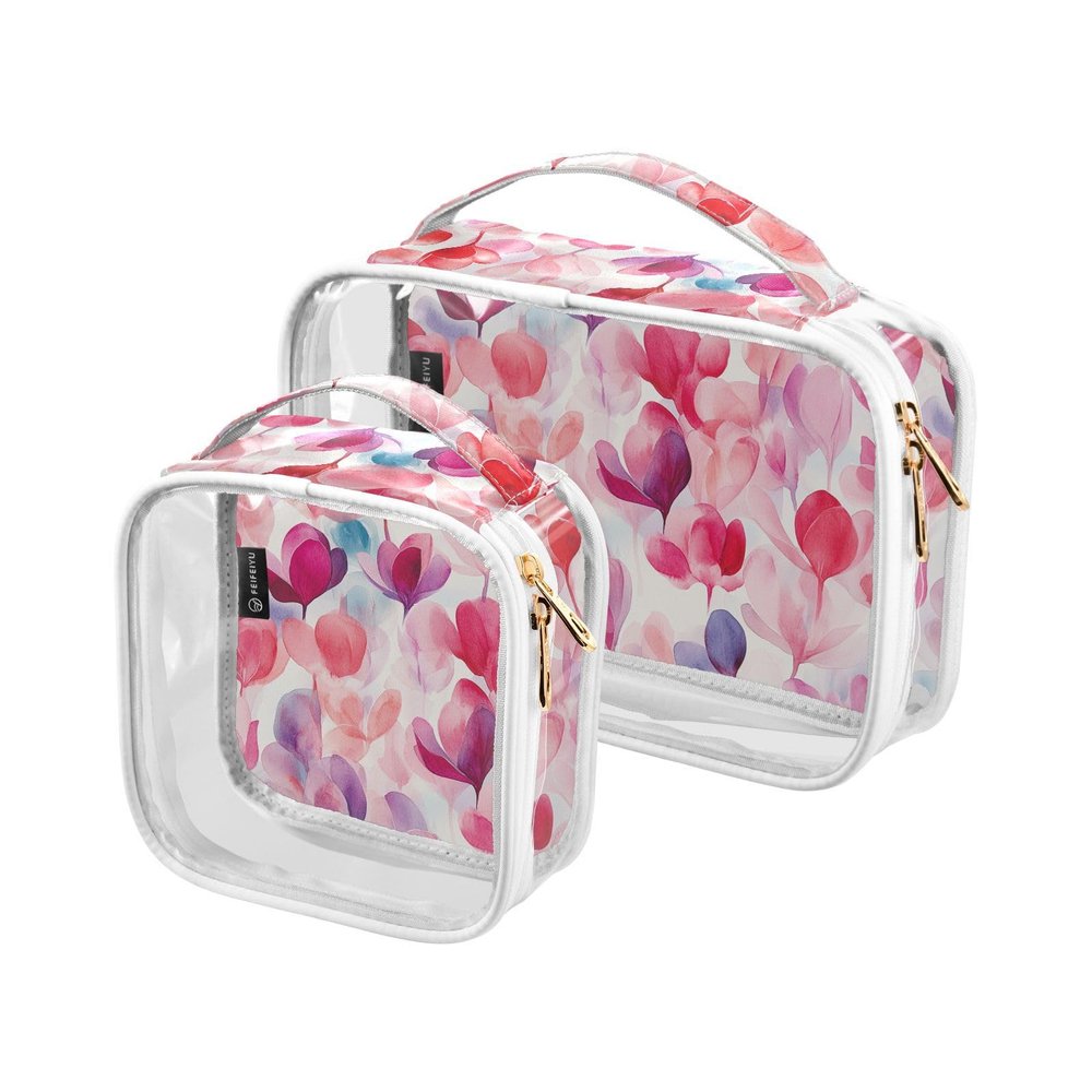 2 Pack Clear Decorative Travel Toiletry kit TSA Approved Heart Shape Red Flowers Reusable Cosmetic Bags for Women for Purse Travel Essential de maquillaje