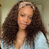 SENSAIRUITE Chocolate Brown Headband Wig Human Hair 14 Inch Deep Wave Curly None Lace Front Wigs for Black Women 180% Density Wear and Go Glueless Wig view 1