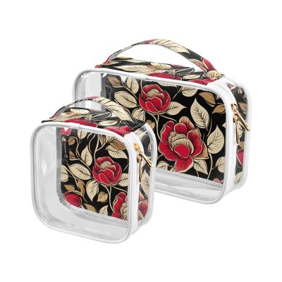 2 Pack Clear Decorative Toiletry Bag Hanging TSA Approved Red Vintage Rose Flowers Multifunctional Makeup Bag Travel Travel Essential Bolsa de maquillaje