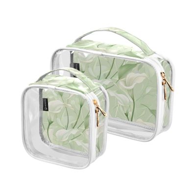 2 Pack Clear Decorative Men Toiletry Bag TSA Approved Calla Lily Flower Pastel Colors Mint Green Transparent Clear Makeup Bag Shaving Essentials maquillaje para