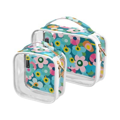 2 Pack Clear Decorative Large Toiletry Bags for Women TSA Approved Colorful Flowers Cartoon Multifunctional Makeup Bag Organizer Mens Shaving kit de maquillaje