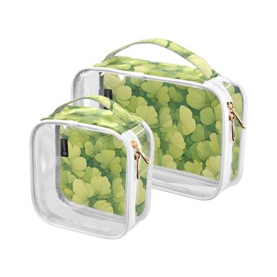 2 Pack Clear Decorative Travel Toiletry kit TSA Approved Cartoon Barb Light Green Transparent Cosmetic Travel Bags for Women Shaving Essentials Bolsa de maquillaje