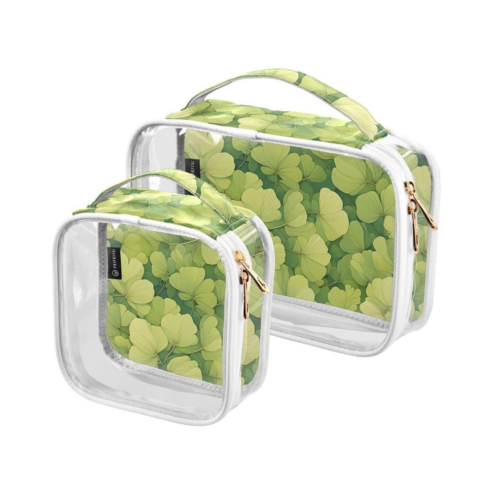 2 Pack Clear Decorative Travel Toiletry kit TSA Approved Cartoon Barb Light Green Transparent Cosmetic Travel Bags for Women Shaving Essentials Bolsa de maquillaje