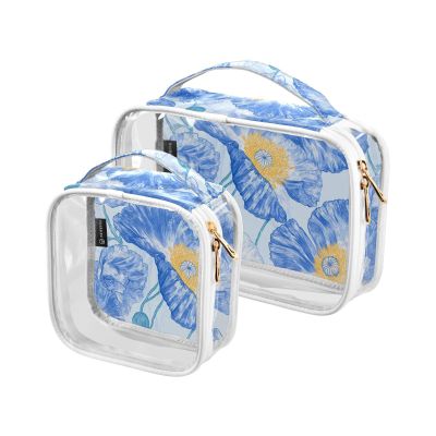 2 Pack Clear Decorative Mens Toiletry Bags TSA Approved Blue Poppy Flowers Water-Resistant Makeup Brush Bag Shaving Essentials Bolsa de almacenamiento