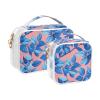 2 Pack Clear Decorative Clear Toiletry Bag TSA Approved Blue Leaves Pink Background Transparent Makeup Brush Bag Mens Shaving kit Bolsa de almacenamiento view 2
