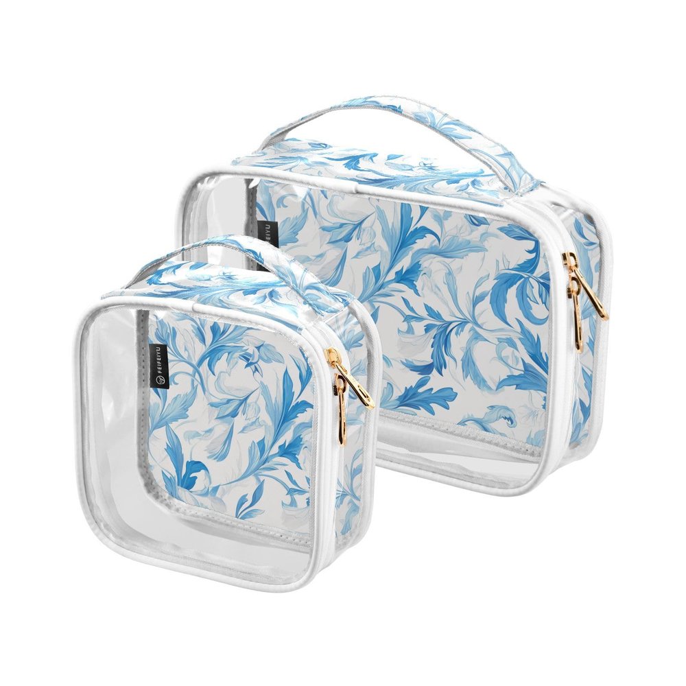 2 Pack Clear Decorative Men Toiletry Bag TSA Approved Cartoon Leafy Sea Dragon Sky Blue Portable Cosmetic Bags for Women Travel Set Mens Shaving kit para maquillaje