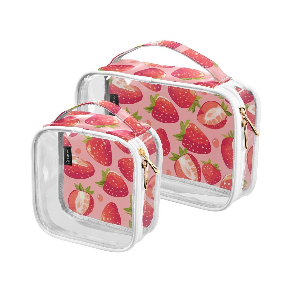 2 Pack Clear Decorative Toiletry Bag for Women TSA Approved Peach Red Strawberries Waterproof Makeup Brush Bag Shaving Essentials de maquillaje