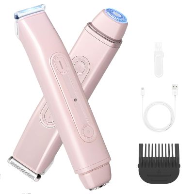 Qreeyx Bikini Trimmer Electric Razors for Women, 2-in-1 Dual-Head Cordless Body Hair Trimmer Facial Hair Removal for Face Lip Chin Pubic Underarm Legs, IPX6 Waterproof, Gifts for Women
