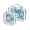 2 Pack Clear Decorative Men Toiletry Bag TSA Approved Blue and White Daisies Multifunctional Large Cosmetic Bag Mens Shaving kit de maquillaje view 1