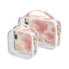 2 Pack Clear Decorative Hanging Toiletry Bags TSA Approved Peach Flowers Reusable Cosmetic Travel Bag Mens Shaving kit para maquillaje view 1