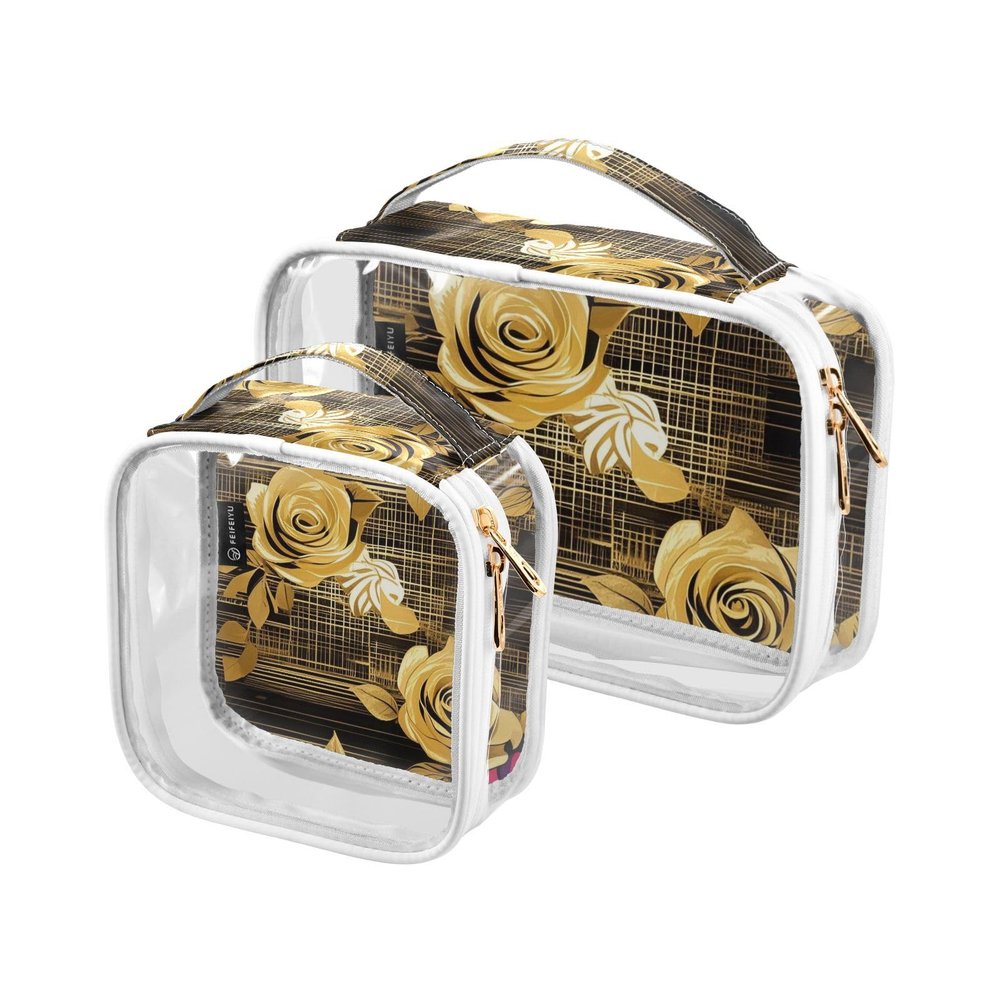 2 Pack Clear Decorative Mens Toiletry Bag TSA Approved Boho Black Gold Rose Water-Resistant Clear Makeup Bag Airport Airline Compliant maquillaje para