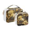 2 Pack Clear Decorative Mens Toiletry Bag TSA Approved Boho Black Gold Rose Water-Resistant Clear Makeup Bag Airport Airline Compliant maquillaje para view 2