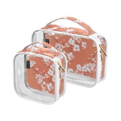 2 Pack Clear Decorative Mens Toiletry Bag TSA Approved Nature Cherry Blossom Terracotta Reusable Makeup Brush Bag Travel Essential de maquillaje