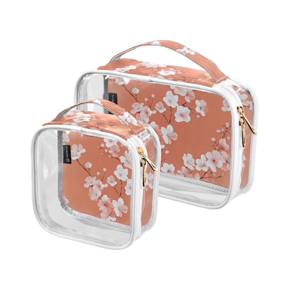 2 Pack Clear Decorative Mens Toiletry Bag TSA Approved Nature Cherry Blossom Terracotta Reusable Makeup Brush Bag Travel Essential de maquillaje