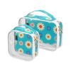 2 Pack Clear Decorative Hanging Toiletry Travel TSA Approved Lovely Daisy Floral Peach White Blue Multifunctional Makeup Organizer Bag Mens Shaving kit para maquillaje view 1