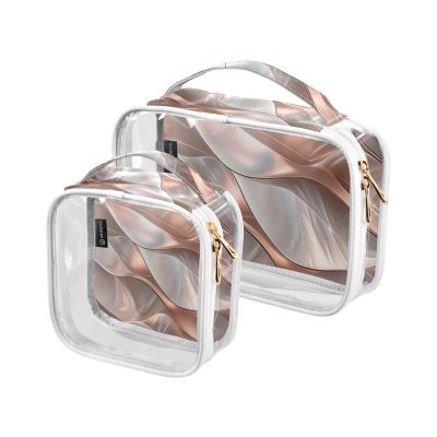 2 Pack Clear Decorative Travel Bag Toiletry TSA Approved Rose Gold Shell Texture Reusable Makeup Travel Bag Mens Shaving kit para maquillaje