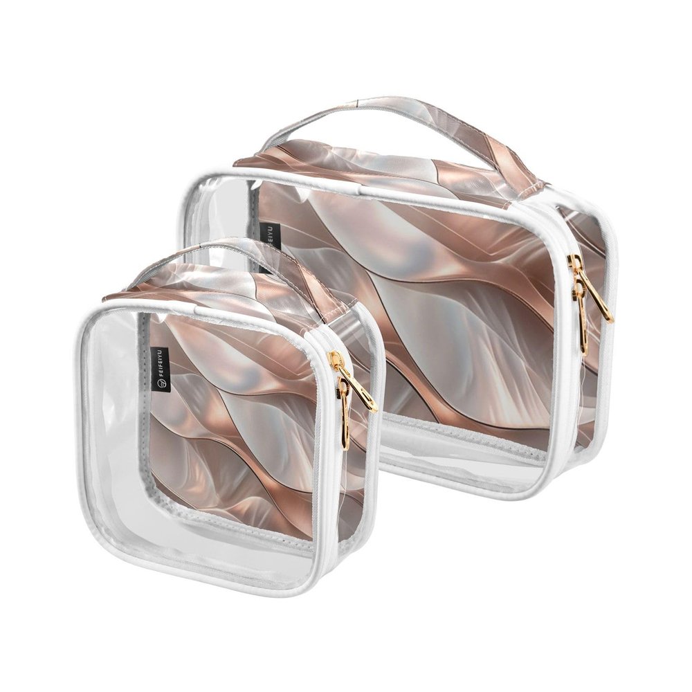 2 Pack Clear Decorative Travel Bag Toiletry TSA Approved Rose Gold Shell Texture Reusable Makeup Travel Bag Mens Shaving kit para maquillaje