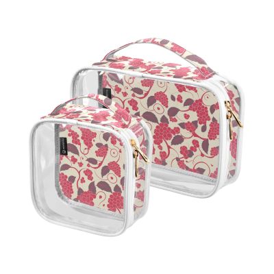 2 Pack Clear Decorative Mens Toiletry Travel Bag TSA Approved Cartoon Boa Grape Wine Red Multifunctional Makeup Travel Bag Airport Airline Compliant maquillaje