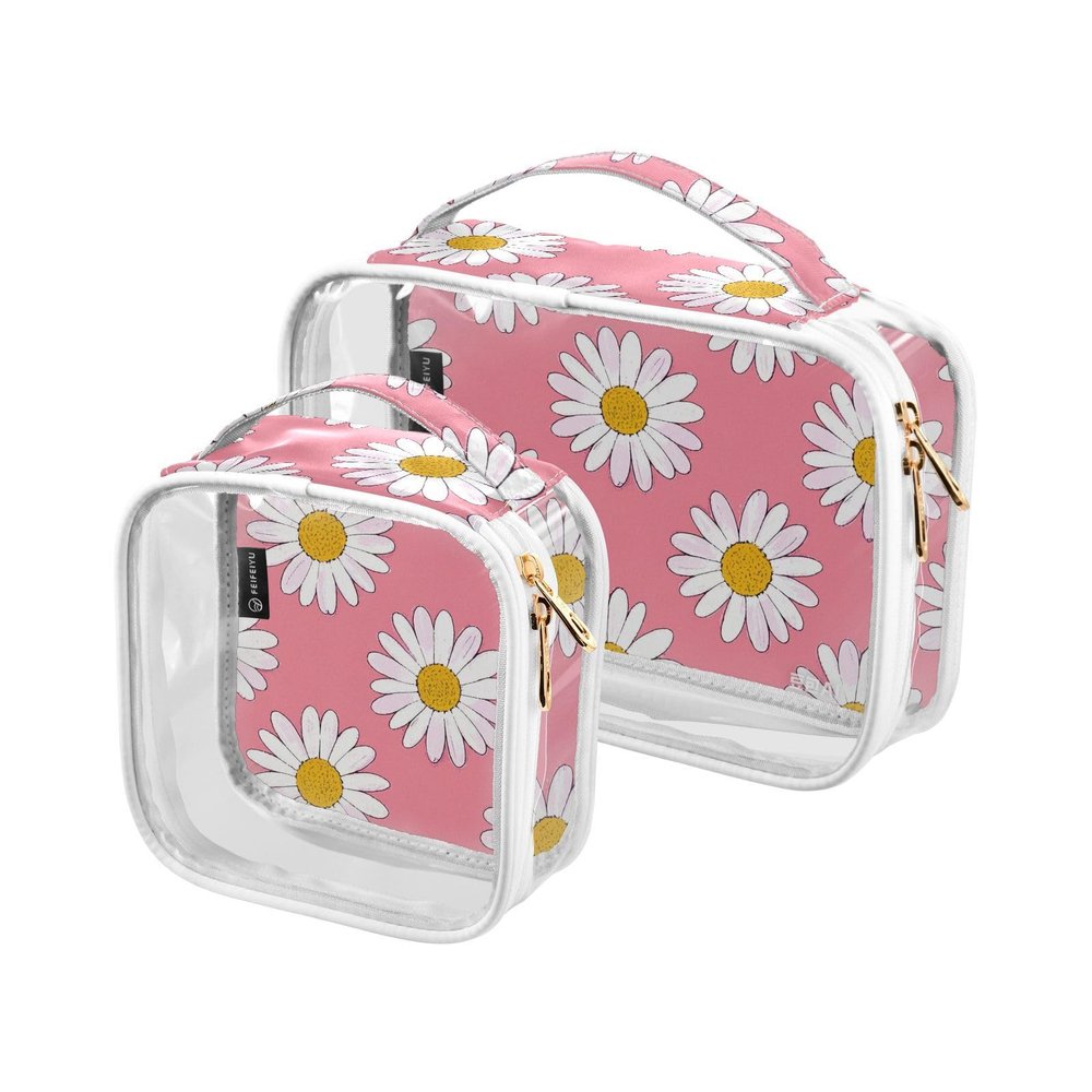 2 Pack Clear Decorative Toiletry Bag Men TSA Approved Lovely Daisy Floral Peach White Multifunctional Makeup Travel Bag Airport Airline Compliant Bolsa de almacenamiento