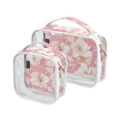 2 Pack Clear Decorative Toiletry Travel Bag TSA Approved Cartoon Gar Light Peach Transparent Travel Makeup Bags Mens Shaving kit Bolsa de almacenamiento