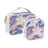 2 Pack Clear Decorative Travel Toiletry kit TSA Approved Large White Lily Flowers Blue Leaves Portable Makeup Brush Bag Travel Essential Bolsa de maquillaje view 2