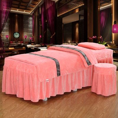Massage Table Sheet Set Crystal Velvet Simple European Style Beauty Bedspread Four-Piece Thickening Universal Beauty Massage Bed Cover Beauty Bed Cover Massage Salon Bed Bedspread with ( 80*190cm)