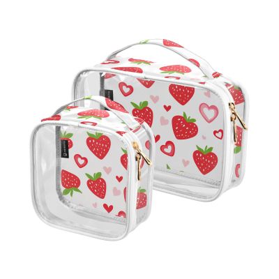 2 Pack Clear Decorative Toiletry Bag Small TSA Approved Strawberry Country Style Valentine Reusable Large Cosmetic Bag Mens Shaving kit de maquillaje para