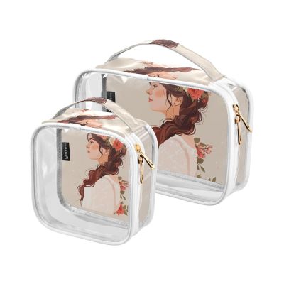 2 Pack Clear Decorative Hanging Travel Toiletry TSA Approved Bridal Vintage Bohemian Style Waterproof Cosmetic Bags for Women for Purse Airport Airline Compliant Bolsa de almacenamiento