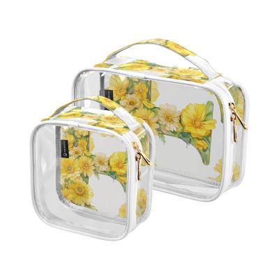 2 Pack Clear Decorative Hanging Toiletry Bags TSA Approved Floralmorphic Letter F Lemon Yellow Daisies Watercolor Water-Resistant Cosmetic Travel Bag Shaving Essentials maquillaje para