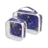 2 Pack Clear Decorative Toiletry Travel Bag TSA Approved Chic Abstract Fireworks Bursting Painting Blue Gold Water-Resistant Makeup Brush Bag Shaving Essentials de maquillaje view 1