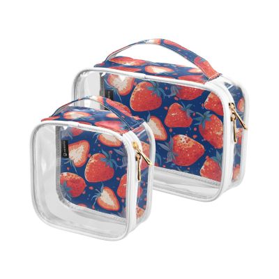 2 Pack Clear Decorative Travel Toiletry kit TSA Approved Red Strawberry Portable Large Cosmetic Bags for Women Shaving Essentials de maquillaje para