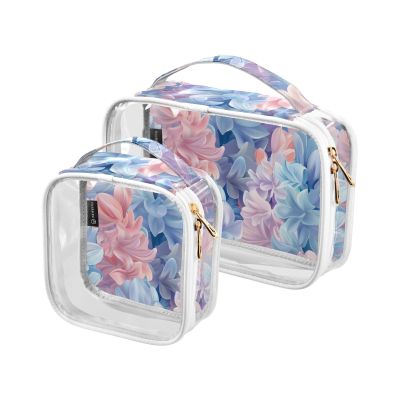 2 Pack Clear Decorative Men Toiletry Bag TSA Approved Hyacinth Flower Mild and Fresh Style Pink Light Blue Reusable Makeup Brush Bag Mens Shaving kit maquillaje