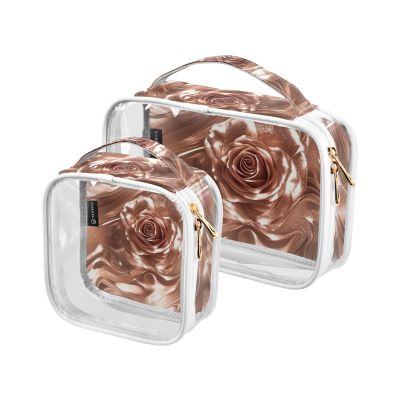 2 Pack Clear Decorative Hanging Toiletry Bags TSA Approved Rose Gold Texture Portable Clear Makeup Bag Shaving Essentials para maquillaje