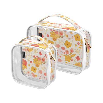 2 Pack Clear Decorative Makeup Bags for Women TSA Approved Animal Animal Peach Gold Flower Waterproof Makeup Brush Bag Travel Essential Bolsa de maquillaje
