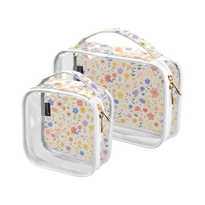 2 Pack Clear Decorative Toiletry Bag Hanging TSA Approved Multicolored Flowers Waterproof Travel Makeup Bag Mens Shaving kit Bolsa de maquillaje